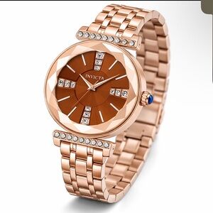 Invicta Rose Gold-Tone Bracelet Watch with Brown Dial and Crystal Accents